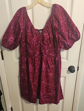 Terra & Sky Magenta Floral Puff-Sleeve Dress